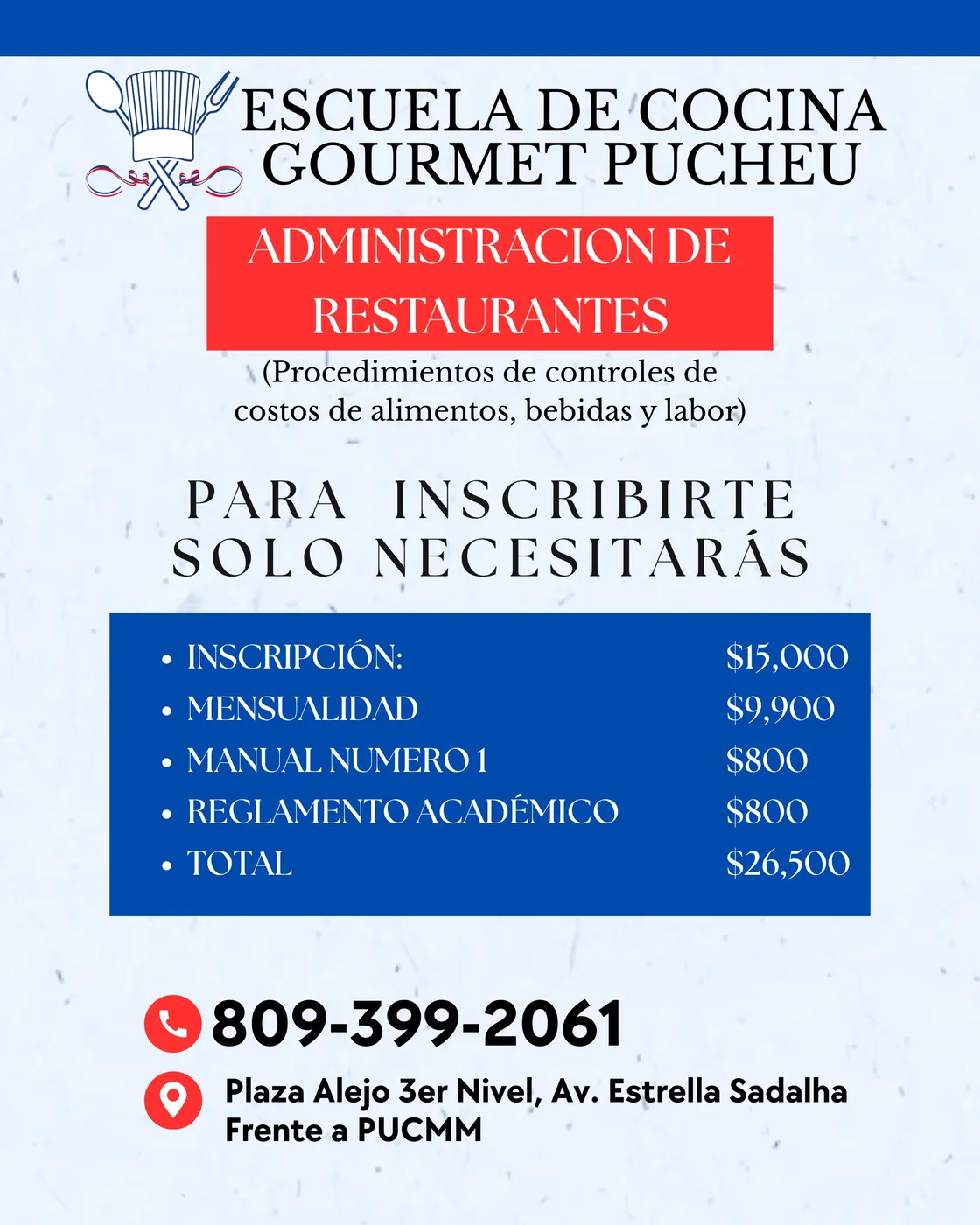 Administración de Restaurantes — Requisitos de inscripción