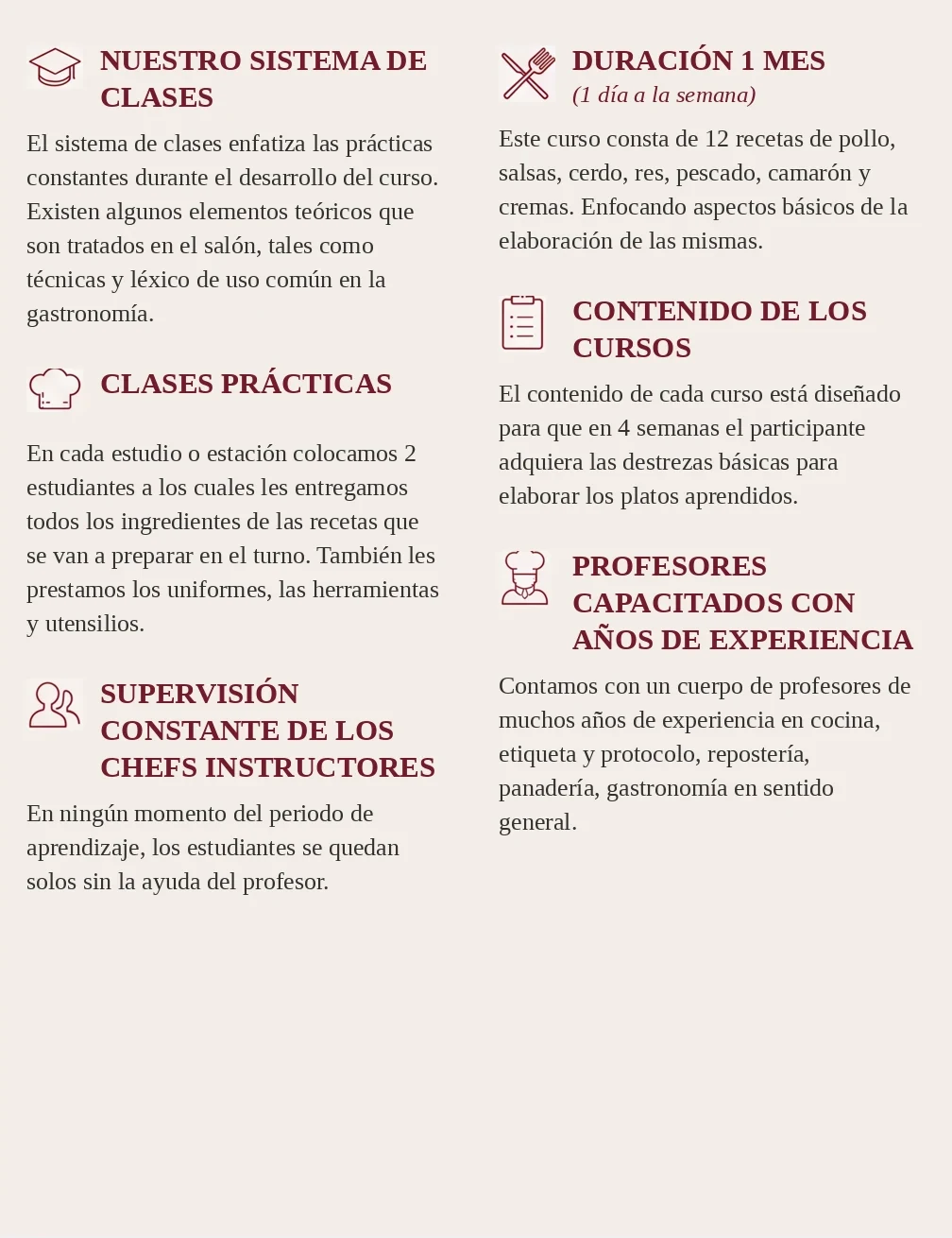 Cocina Gourmet #1 — información del curso